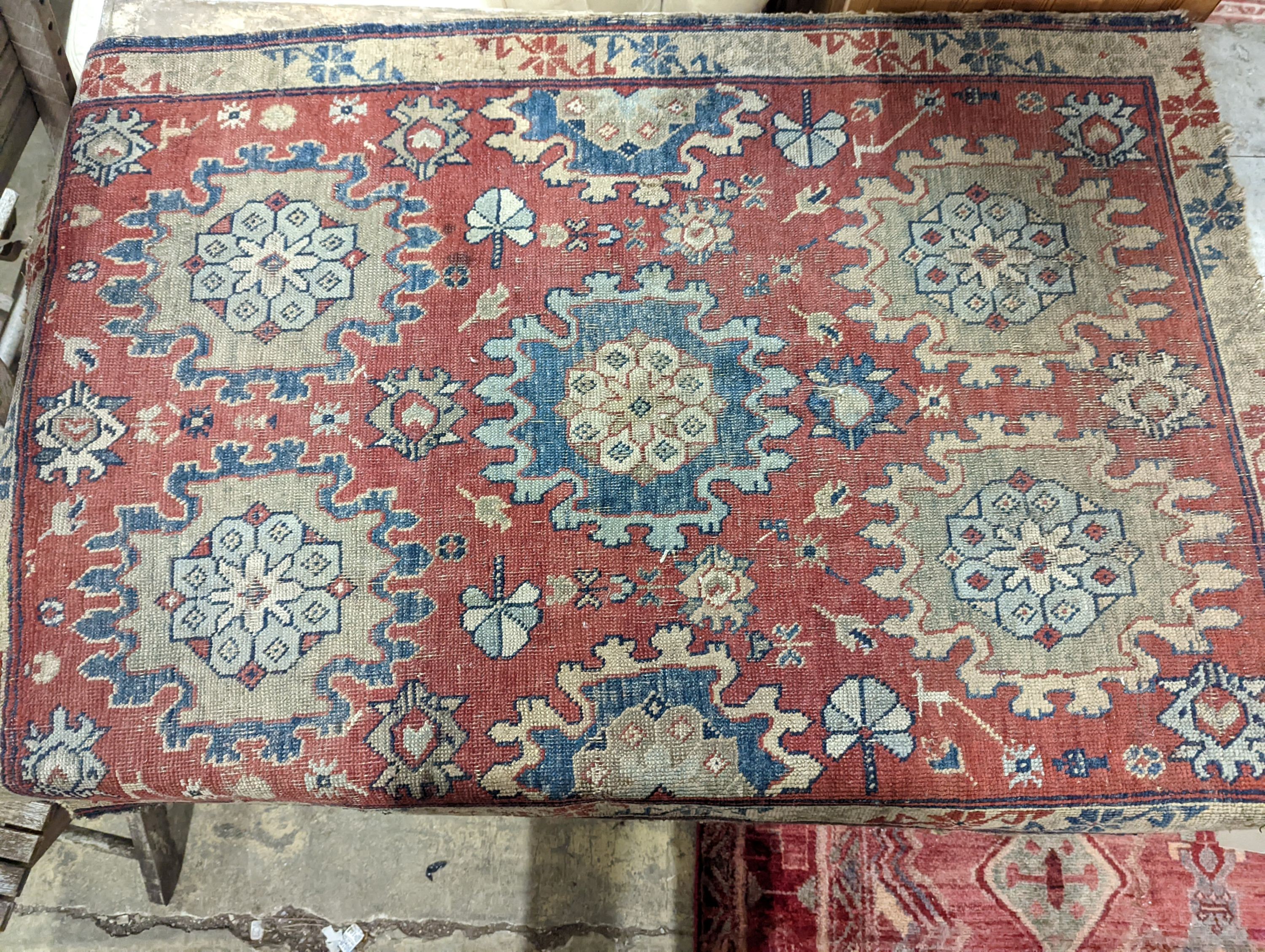 An antique Kuba rug, 118 x 84cm, a Kurdistan bag face, a Belouch bag face and two small rugs